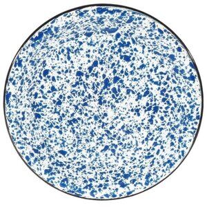 Vintage Speckled Blue Enamelware 12-Inch Dinner Plate Rustic Farmhouse Style